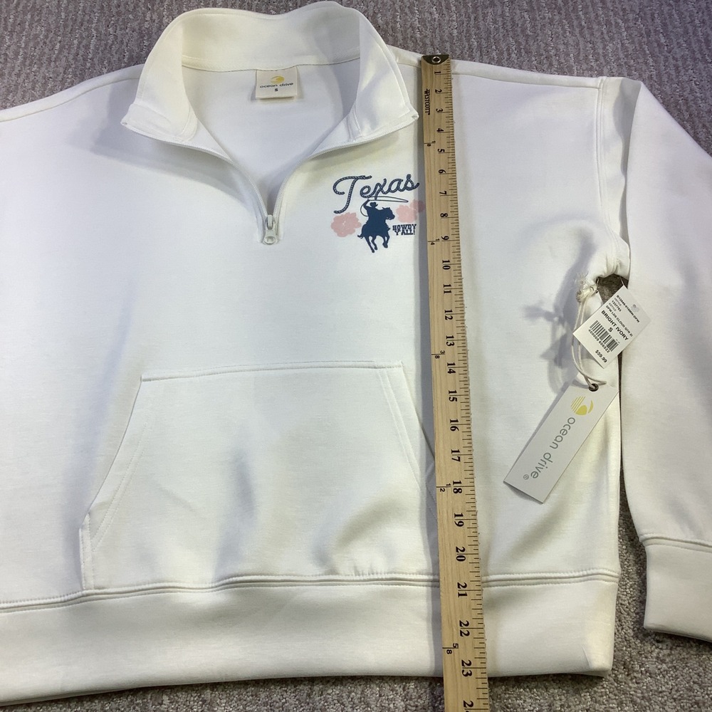 Ocean Drive Womens Texas Graphic Quarter Zip Sweatshirt Ivory Size S NWT - Picture 11 of 13